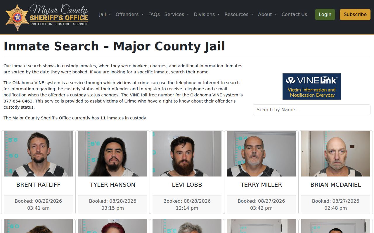 Major County Jail roster name search for booking records