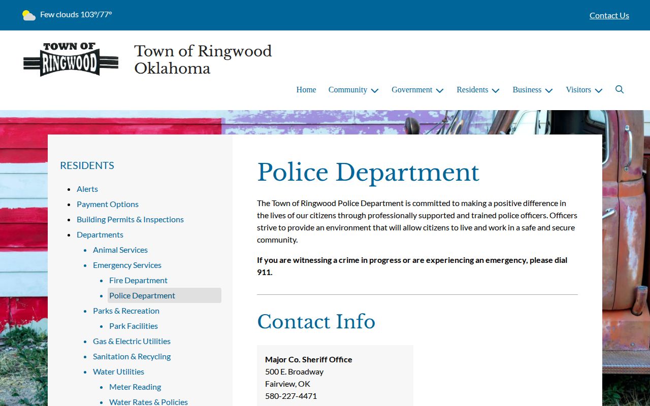 Major County Ringwood police contact and booking record source